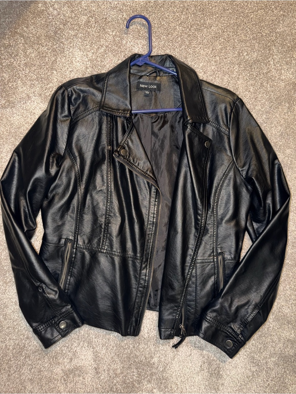 New Look Black Faux Leather Asymmetric Zip Jacket